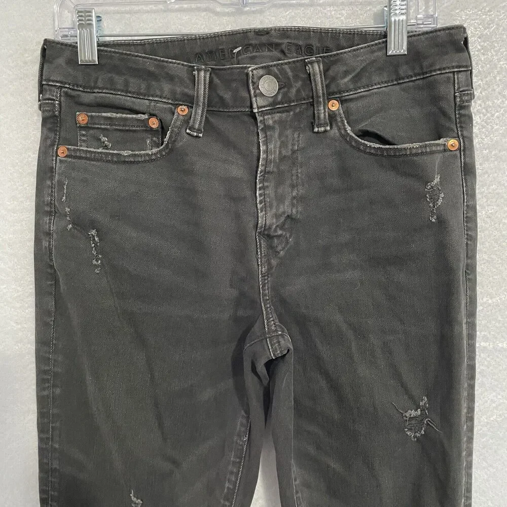 American Eagle Jeans 28x30 Black Denim SKINNY Distressed Airflex+ Stretch